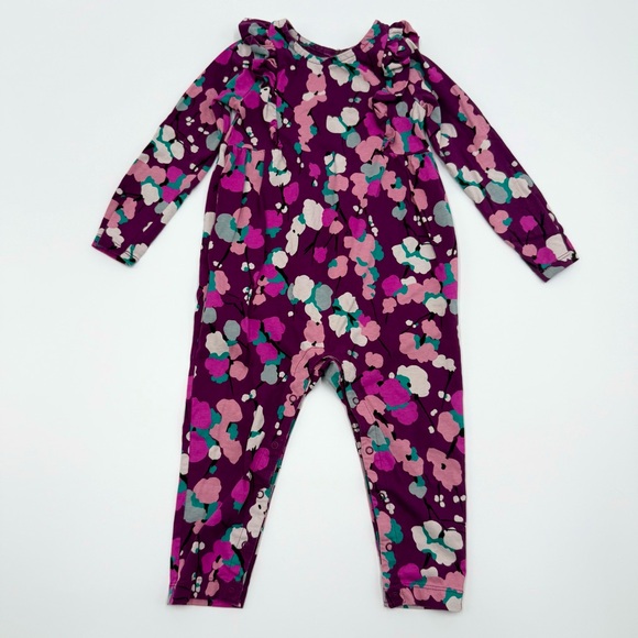 Tea Collection Ruffle Sleeved Baby Romper 18-24 Months Purple Pink Cotton EUC - Picture 1 of 11